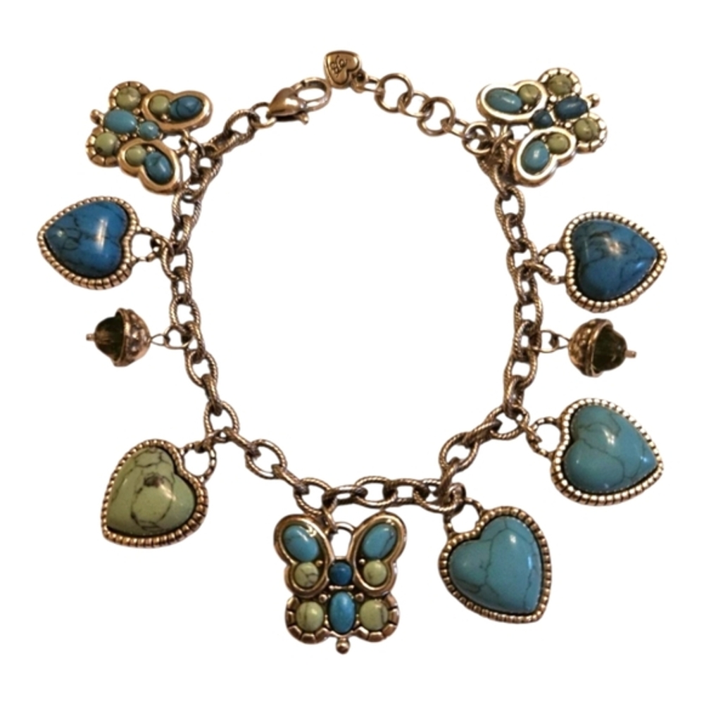 Brighton Turquoise Butterflight Heart Butterfly‎ 8” Charm Bracelet
